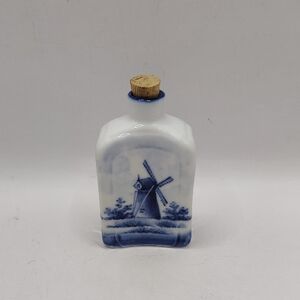 Vintage Delft Blue Holland Hand-Painted Porcelain Decanter With Stopper 3"